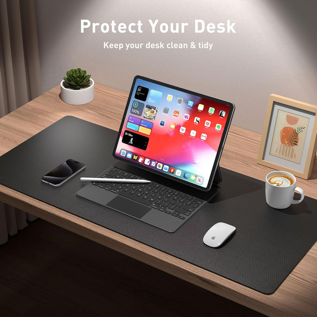 Leather Office Desk Pad Protector, Non-Slip PU Leather Desk Blotter, Waterproof Laptop Writing Mouse Pad for Office and Home, Black, 31.5" X 15.7"